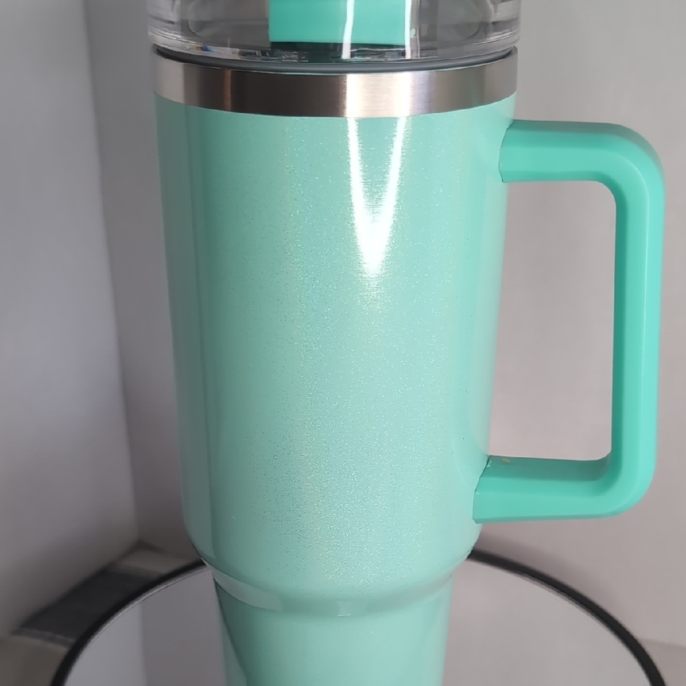 Shimmer Mint Green Tumbler w/ Handle 40 oz - Picture 6 of 9